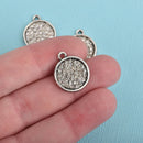 4 Silver Rhinestone Drop Charms, 16mm round coin charm rhinestones embedded in center, chs3513