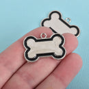 5 Black DOG BONE Charms, Stamping Blanks, Silver and Black Tag Charm, Pendant 31mm x 23mm, chs3523