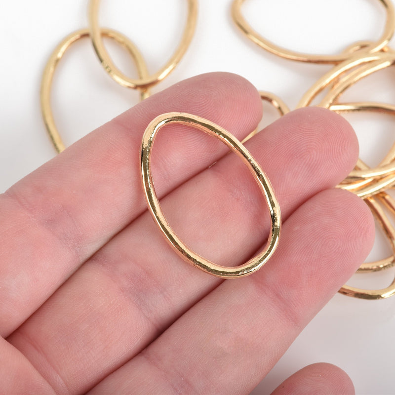 10 Gold Oval Wavy Rings, Oval Connector Links, Soldered Ring Metal Charms, 34x22mm, chs3524