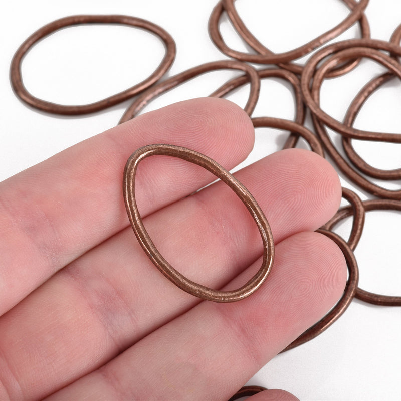 10 Copper Oval Wavy Rings, Oval Connector Links, Soldered Ring Metal Charms, 34x22mm, chs3525