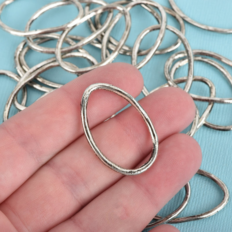 10 Silver Oval Wavy Rings, Oval Connector Links, Soldered Ring Metal Charms, 34x22mm, chs3526