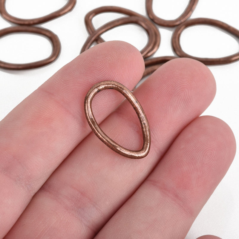 10 Copper Oval Wavy Rings, Oval Connector Links, Soldered Ring Metal Charms, 22x14mm, chs3527