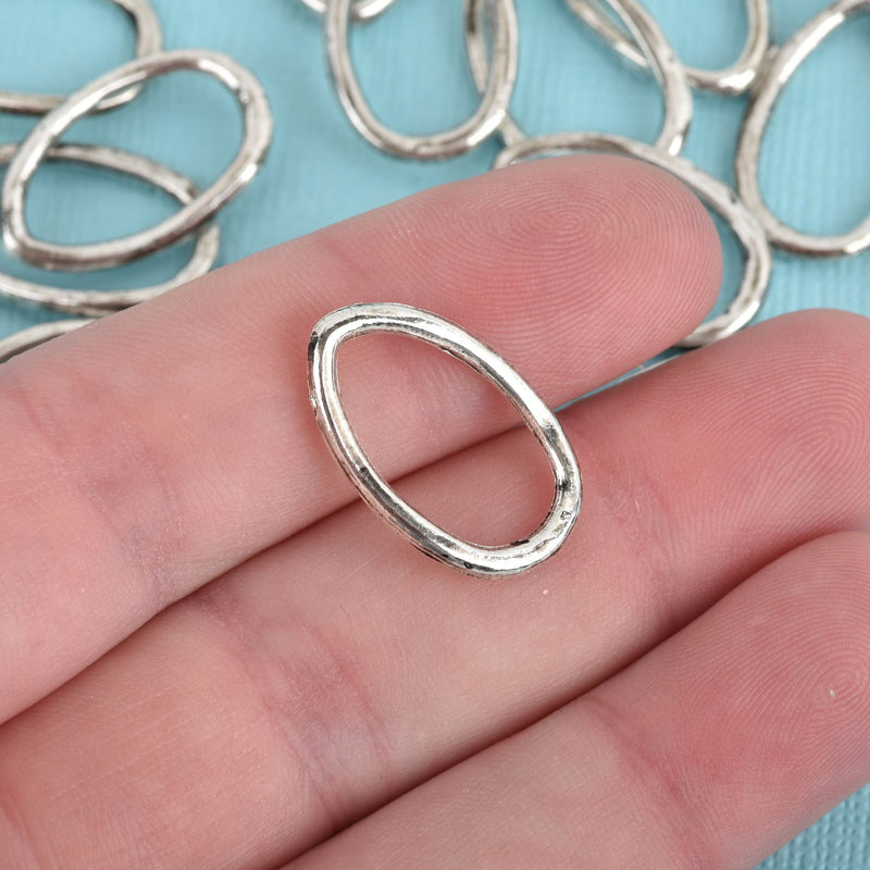 10 Silver Oval Wavy Rings, Oval Connector Links, Soldered Ring Metal Charms, 22x14mm, chs3528