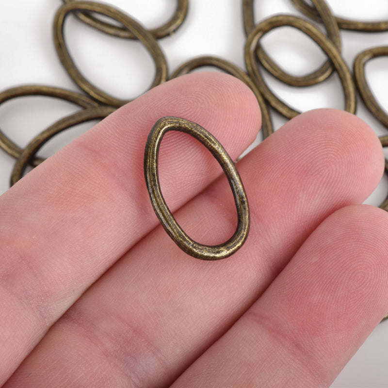 10 Bronze Oval Wavy Rings, Oval Connector Links, Soldered Ring Metal Charms, 22x14mm, chs3530