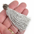 GRAY Tassel Pendant, Tassel Necklace Enhancer, Rayon Fibers, Lt Gold Loop, Pave' Rhinestone Bail, about 3-1/4" long, chs3541