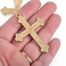 2 Large Light Gold Ornate Cross Pendants, Matte Satin Color, 2-3/8", chs3547