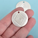 5 Southwest Charms, Matte Satin Silver Diamond Pattern Charms, Southwest Style Pendant Charms, 30mm, chs3548