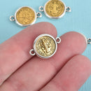 5 Religious Medal Charms Connector Links, Gold and Silver Relic Charm Pendants, double sided Patron Saint charms, 21x14mm, chs3561