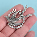 1 Silver BIRD Charm, White Opal Rhinestone Crystals, 2.25" long, chs3563