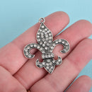 2 FLEUR DE LIS Charms, Rhinestone Charm Pendants, 46x36mm, chs3566