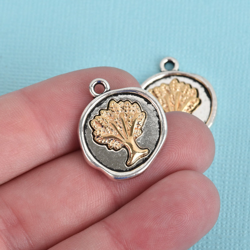 5 Coin Charms, Silver Coin with Gold Tree, Tree of Life Charms, round coin charms, 24x20mm, chs3577