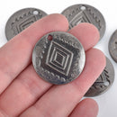 5 Southwest Charms, Gunmetal Black Diamond Pattern Charms, Southwest Style Pendant Charms, 30mm, chs3579