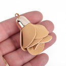 5 TAN Flower Rose Tassel Charm Pendants, faux leather, light gold plated cap, 2" long, chs3581