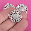Silver Round Charm, Micro Pave Cubic Zirconia Crystals, Rhinestone 2-hole Connector Link, 25x21mm, chs3587