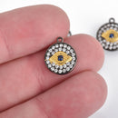 Gunmetal Evil Eye Charm, Hand-Set Cubic Zirconia Rhinestones, Gold Lucky Eye Charm, 12mm (1/2"), chs3590