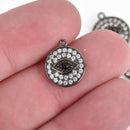 Gunmetal Evil Eye Charm, Hand-Set Cubic Zirconia Rhinestones, Lucky Eye Charm, 12mm (1/2"), chs3591