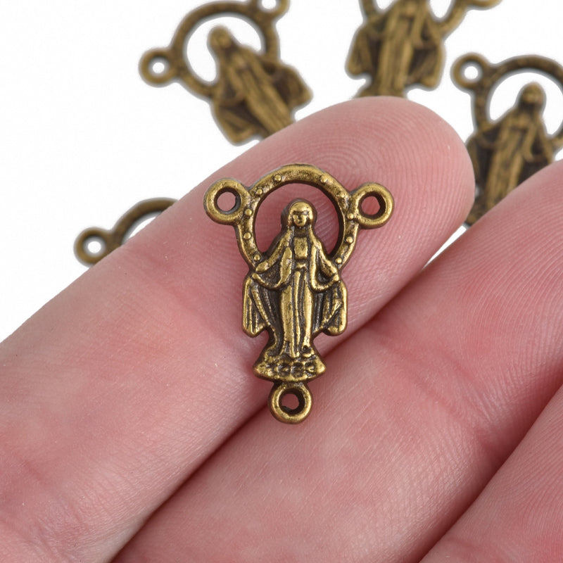 10 Bronze Rosary Tri-Piece Jewelry Connector Link, Patron Saint Charms, Multi Strand Necklaces, 20mm, chs3597