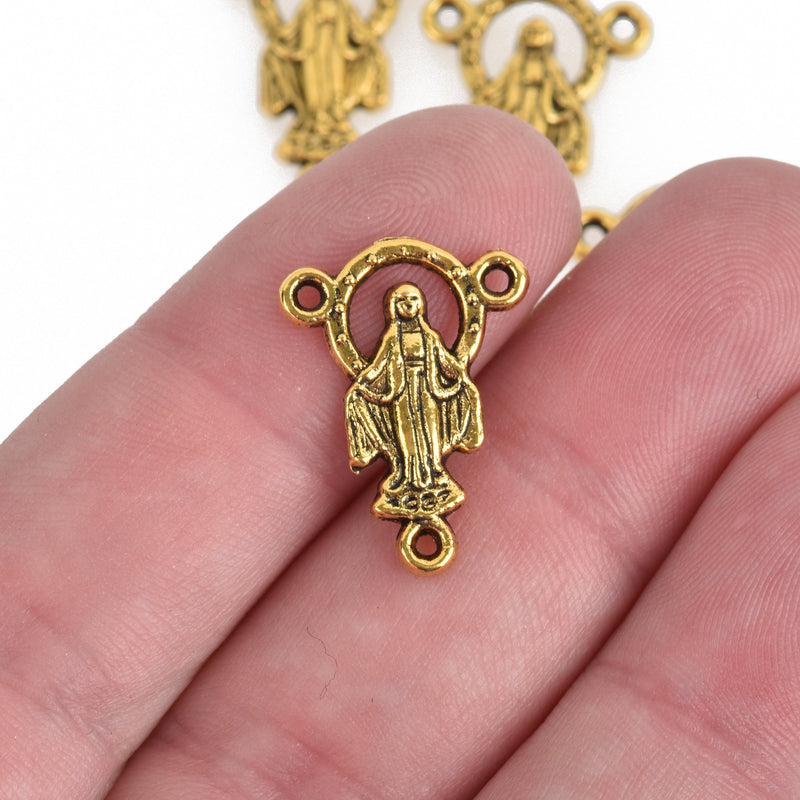 10 Gold Rosary Tri-Piece Jewelry Connector Link, Patron Saint Charms, Multi Strand Necklaces, 20mm, chs3599