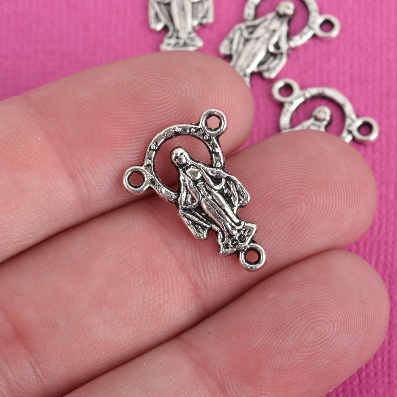 10 Silver Rosary Tri-Piece Jewelry Connector Link, Patron Saint Charms, Multi Strand Necklaces, 20mm, chs3600