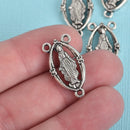 5 Silver Rosary Tri-Piece Jewelry Connector Link, Oval Patron Saint Charms, Multi Strand Necklaces, 24mm, chs3601