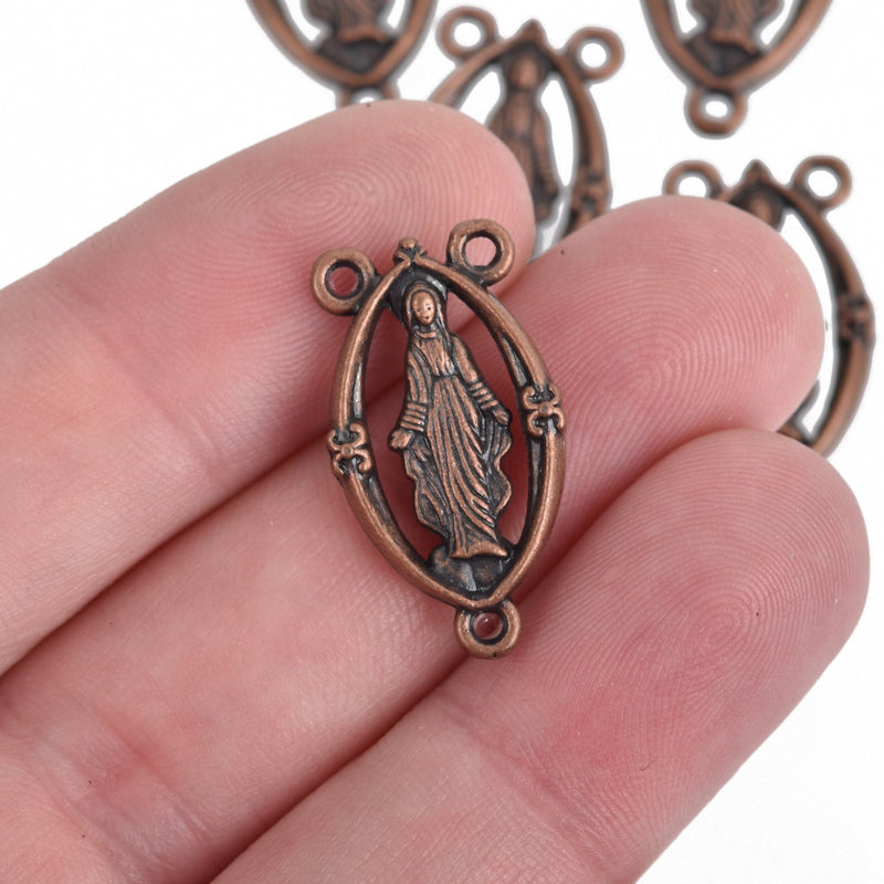 5 Copper Rosary Tri-Piece Jewelry Connector Link, Oval Patron Saint Charms, Multi Strand Necklaces, 24mm, chs3602