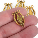 5 Gold Rosary Tri-Piece Jewelry Connector Link, Oval Patron Saint Charms, Multi Strand Necklaces, 24mm, chs3603