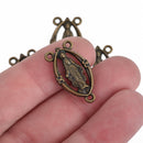 5 Bronze Rosary Tri-Piece Jewelry Connector Link, Oval Patron Saint Charms, Multi Strand Necklaces, 24mm, chs3604
