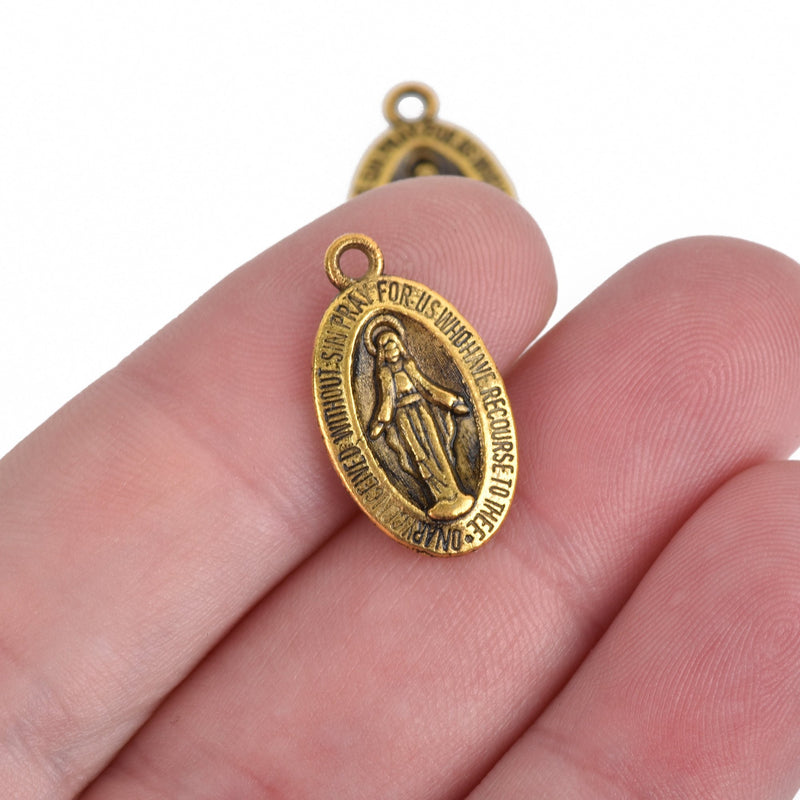 10 Gold RELIGIOUS MEDAL Pendant Charms, Oval Patron Saint Charms, Virgin Mary rosary charms, 22mm, chs3605