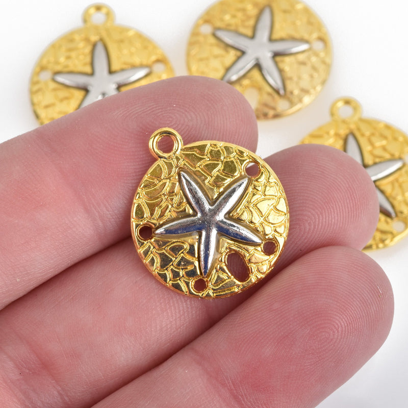 10 SAND DOLLAR SHELL Charms, gold and silver metal, 20mm, chs3613