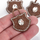 2 Large Copper Rhinestone Lock Charms, clear rhinestones embedded, 40x30mm, chs3628