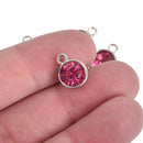5 PINK Drop Charms, 10mm Stainless Steel and Rhinestone Crystal Dot Charms, chs3633