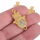 2 Gold HAMSA Hand Charms, Rhinestone Connector Link Charms, 32mm, chs3635
