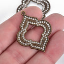2 Bronze Rhinestone Quatrefoil Charms, clear rhinestones embedded, 37x30mm, chs3639