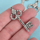 4 Silver Rhinestone Key Charms, clear rhinestones embedded, 45x18mm, chs3644