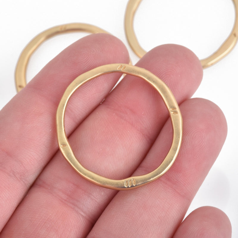 5 MATTE Light Gold Hammered Rings, Circle Washer Connector Links, Hammered Metal Charms, 32mm, chs3645