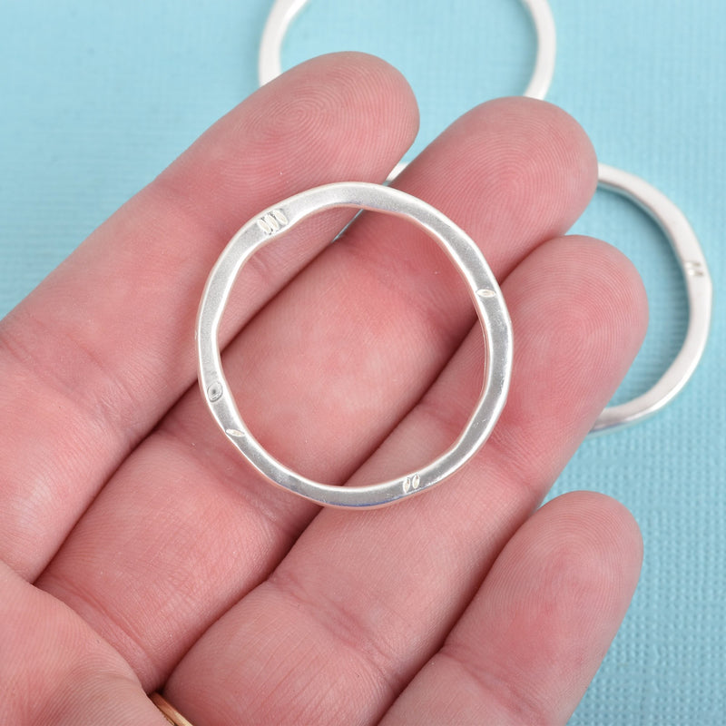 5 Light MATTE Silver Hammered Rings, Circle Washer Connector Links, Hammered Metal Charms, 32mm, chs3646