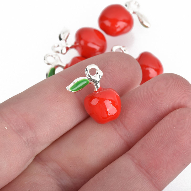 4 APPLE Charms, 3d charms, Red and Green Food Charms or Pendants, enamel, 19mm, chs3648