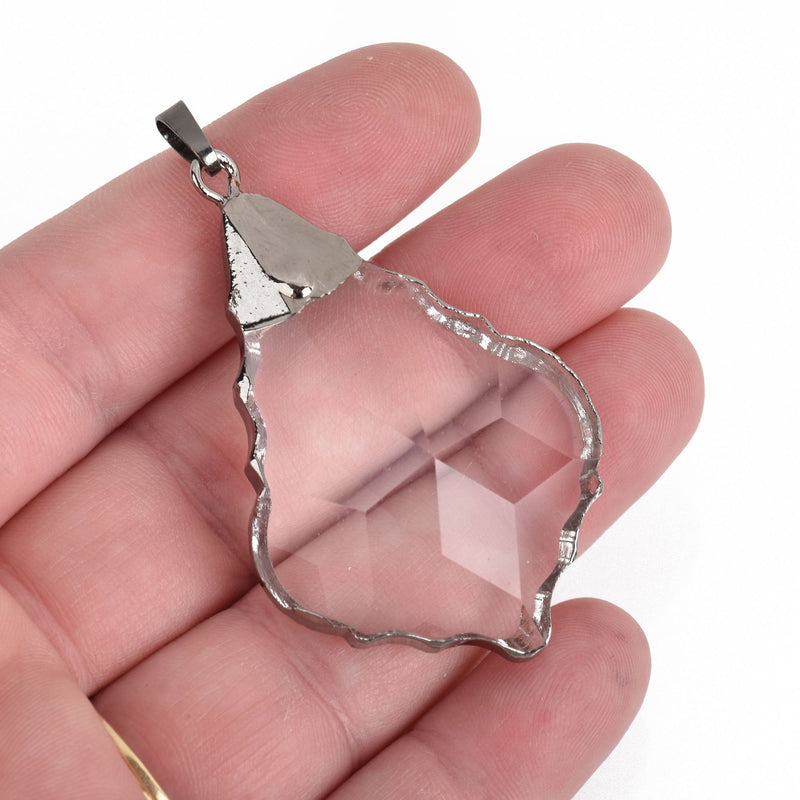 1 Crystal Teardrop Drop Pendant, Clear Glass CRYSTAL, Faceted, Gunmetal Bail, 2-1/4" long, chs3653