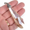 1 Crystal Teardrop Drop Pendant, Champagne Glass CRYSTAL with rhinestone pave' bead cap, Faceted, Silver Bail, 3.5" long, chs3659