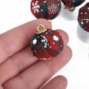 5 Christmas Ball Charms, Fabric Round Charms, 1" round, chs3660