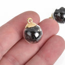 5 Glass Ball Charms, round globe glass vial with sparkly BLACK CRYSTALS, gold bail top, 22x16mm, chs3664