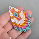 1 Beaded Fringe Tassel Pendant, Miyuki Delica Seed Beads, Chevron Diamond Design, pink, blue, gold, white 2-5/8" long, chs3687