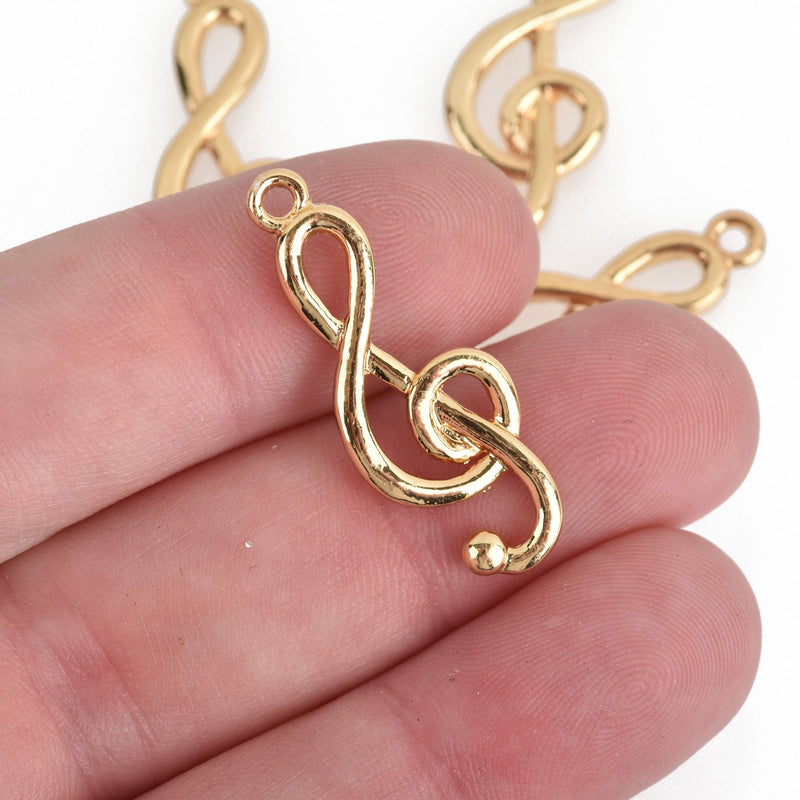 5 Gold MUSIC NOTE Charms, Treble Clef, 32mm, chs3697