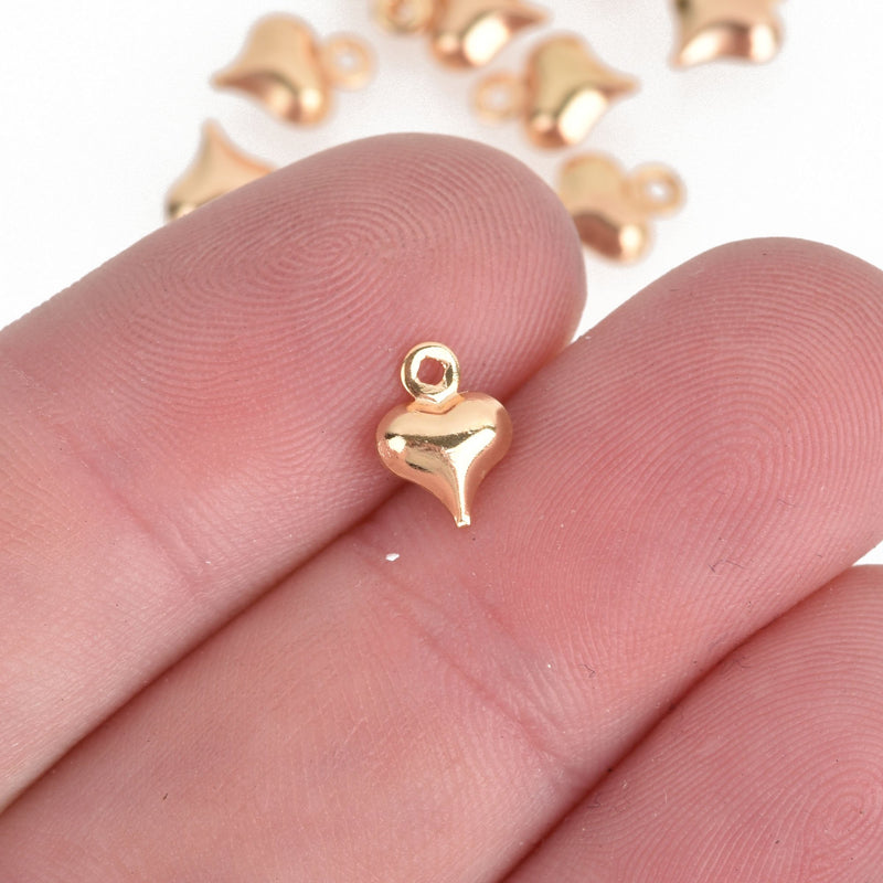 20 Tiny Gold Heart Charm Tags, Gold Plated Puffy Heart, 8x6mm, bulk, chs3701a