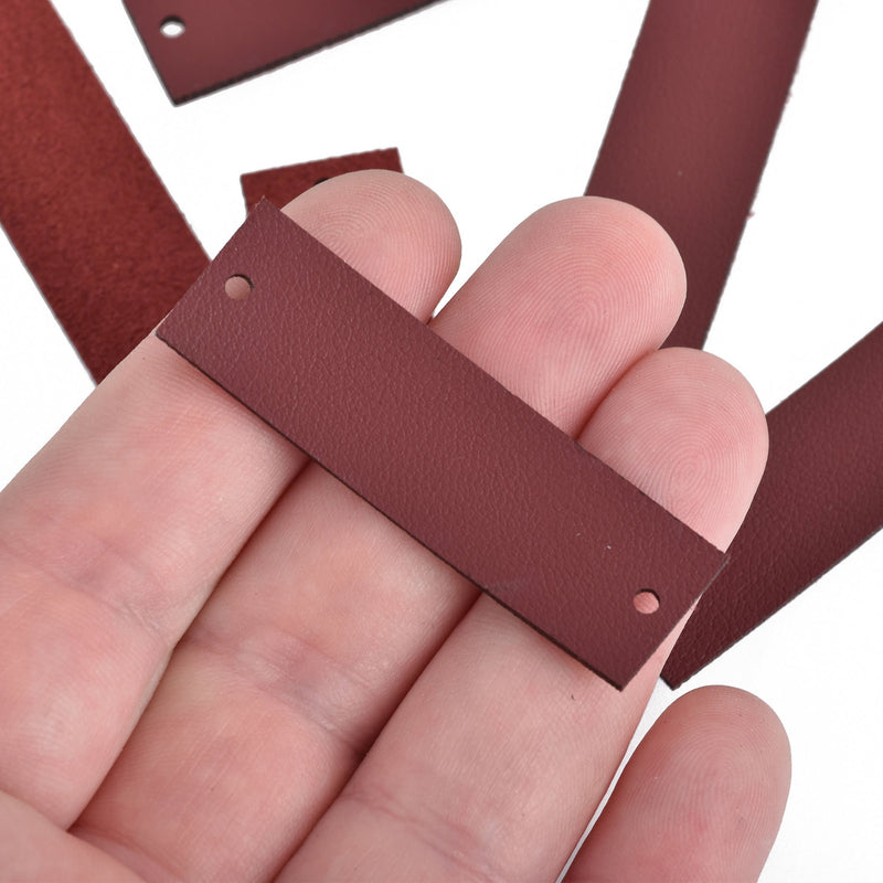 10 DARK RED Faux Leather Charms, Rectangle Bar, vegan leather, 1-7/8" long, chs3702