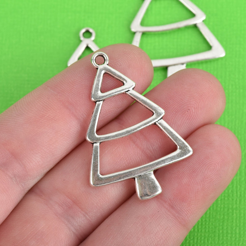 30 Large CHRISTMAS TREE Charms, silver metal, 1.5", chs3716