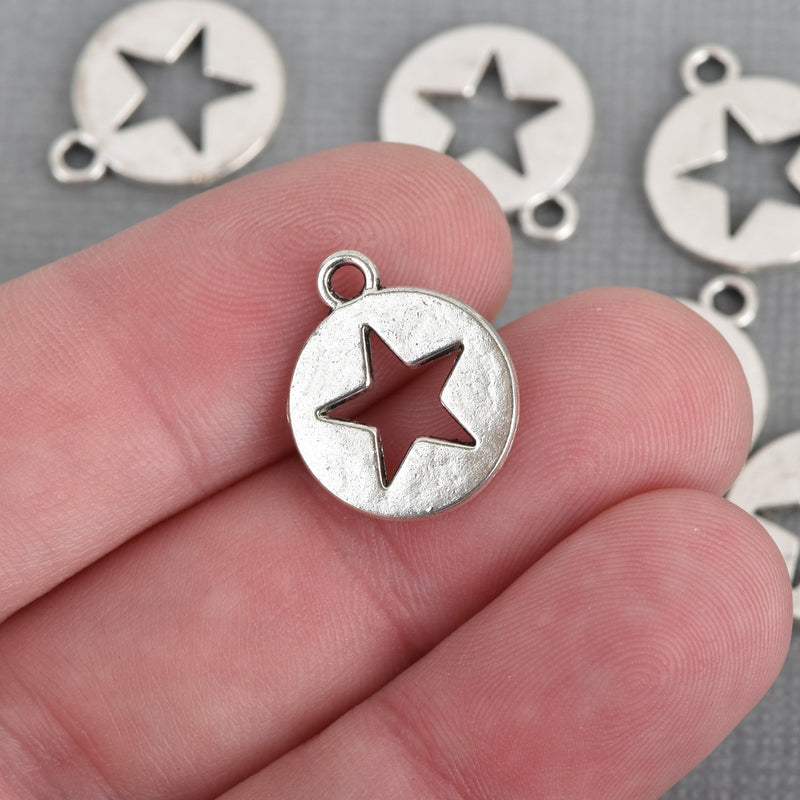 10 Silver STAR Charms, 17mm, chs3725a