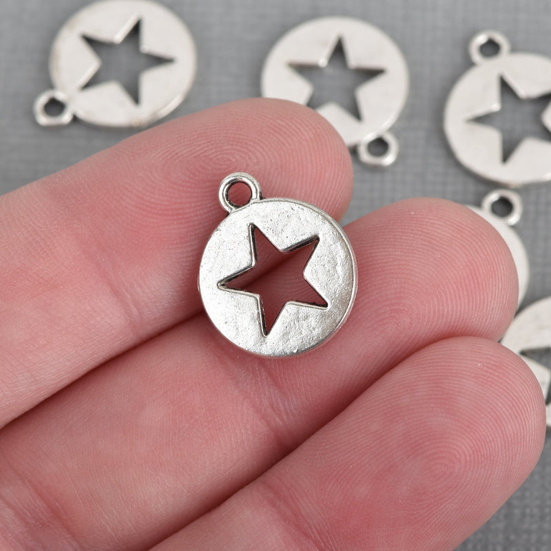 50 Silver STAR Charms, 17mm, bulk, chs3725b