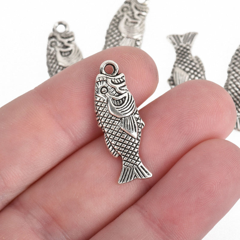 10 Silver FISH Charms, 28mm, chs3726