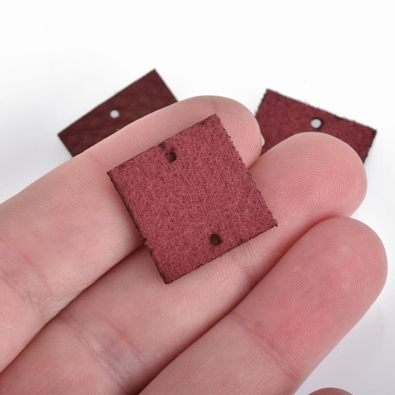 10 DARK RED Faux Leather Charms, Square, vegan leather, 3/4", chs3732